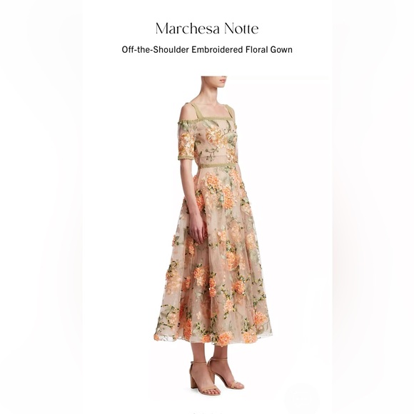 Marchesa Dresses & Skirts - Marchesa Notte Off-the-shoulder Embroidered Floral Gown sz 10